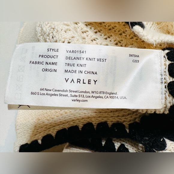 Varley Delaney Knit Beige Birch Black Trim Vest Top Sweater Shirt - Picture 13 of 16